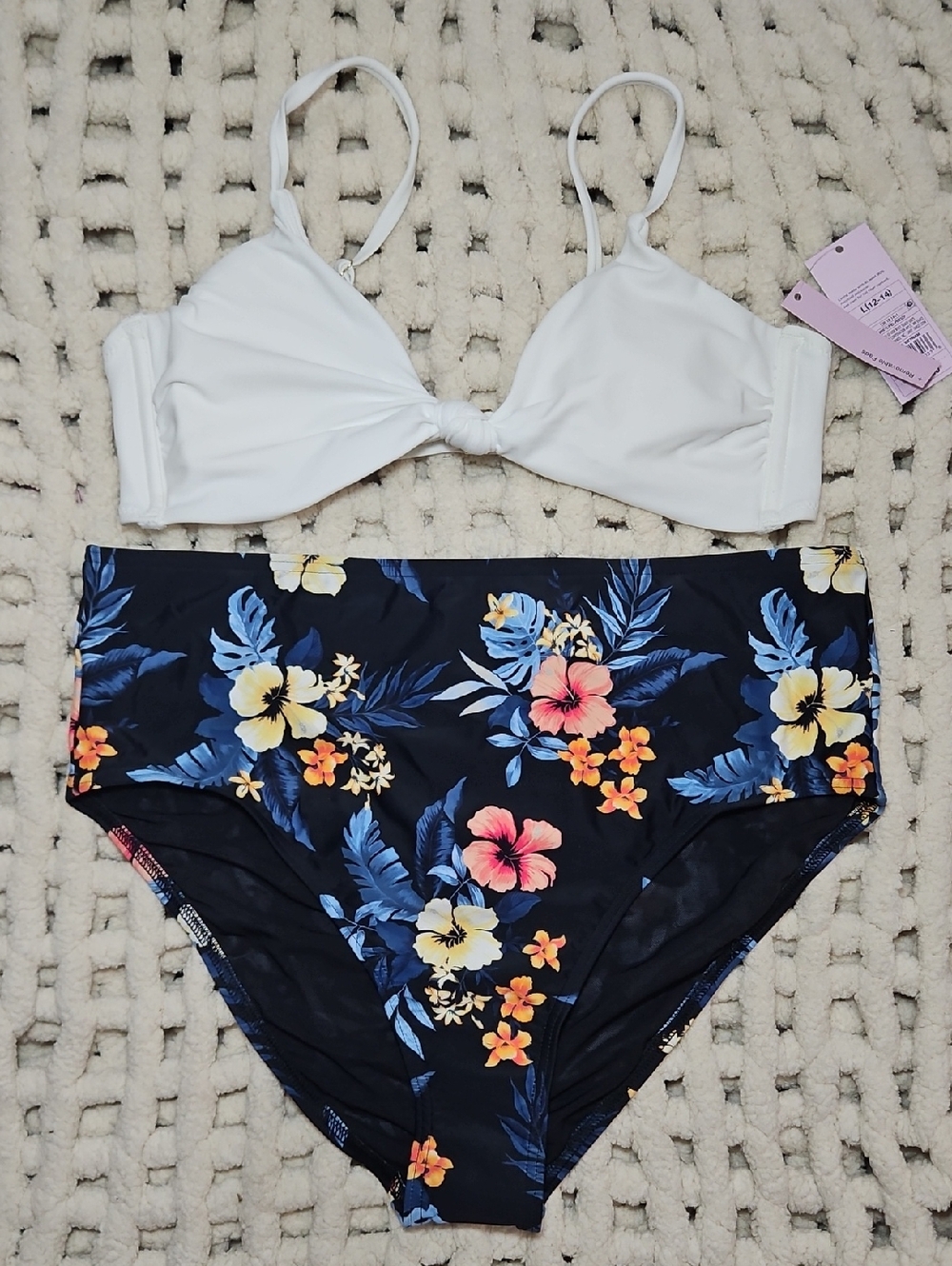Lands' End Bikini Swimsuit Bottom Wild Fable Top New Large 12-14 Floral Beach